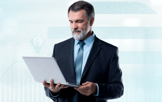 Homem empresário sério usando um laptop