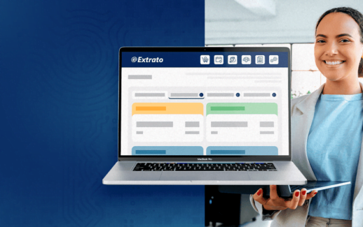 Banner com uma mulher segurando um notebook com o aplicativo boavista aberto